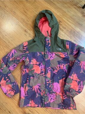 North Face Rain Jacket Hooded Floral Girls 10/12 M